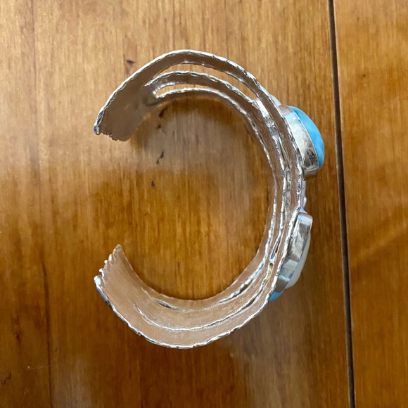 Sterling Silver Larimar & Pearl Cuff Bracelet - Picture 4 of 9